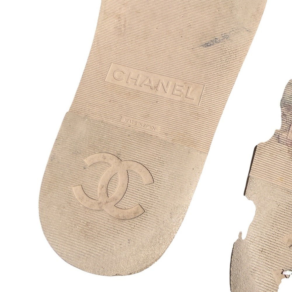 CHANEL Women’s Pink Bouclé Iridescent Pearl CC Slide Sandals Cork Platform 41 - Picture 11 of 12